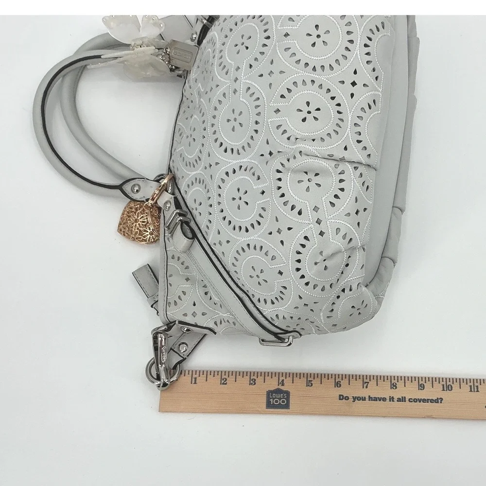 Coach‎ Madison Gray Laser Cut Leather Satchel Crossbody Bag